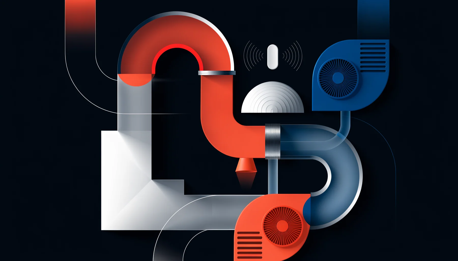 Abstract whole-home airflow and comfort system graphic